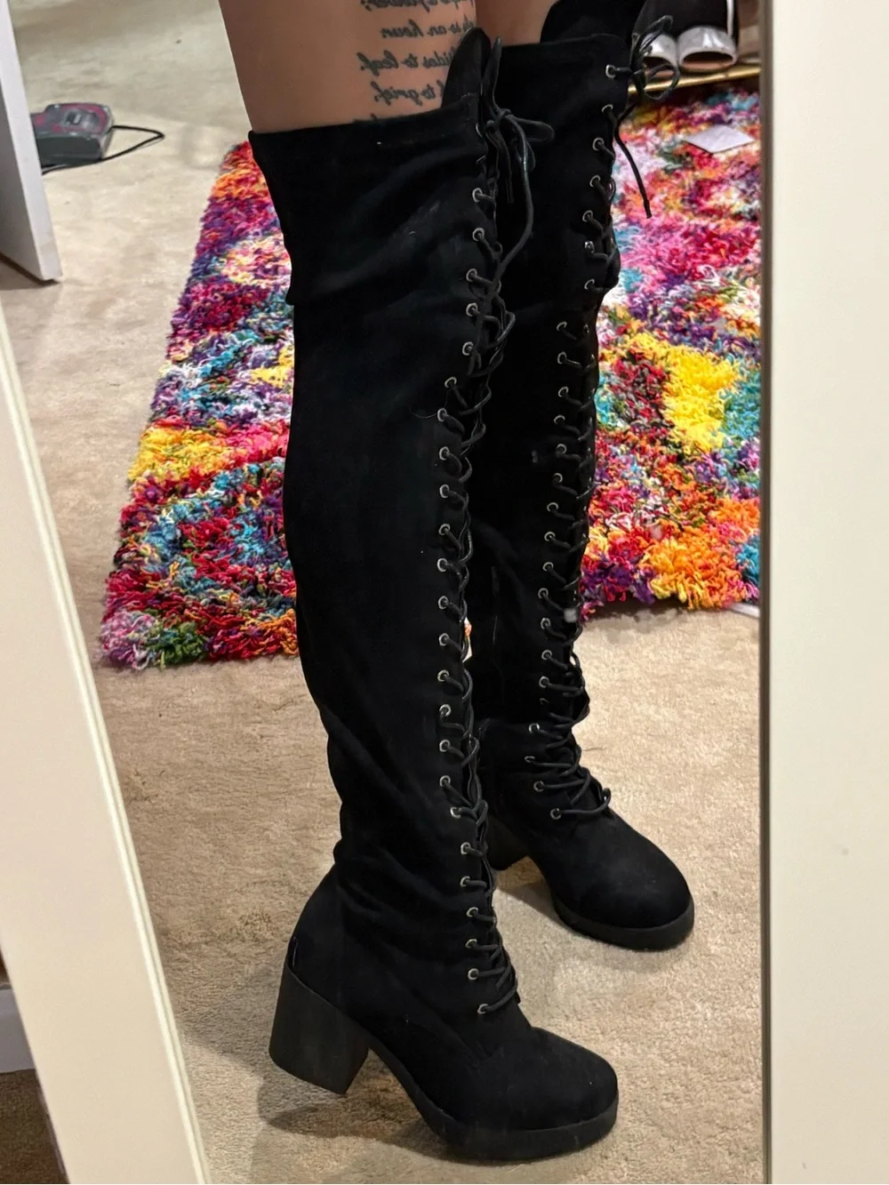 Women's Black Over-the-Knee Lace-Up Boots